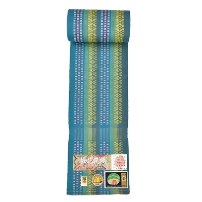 首里道屯織 半幅帯 首里花織半幅帯 薄い水色 かがり仕立